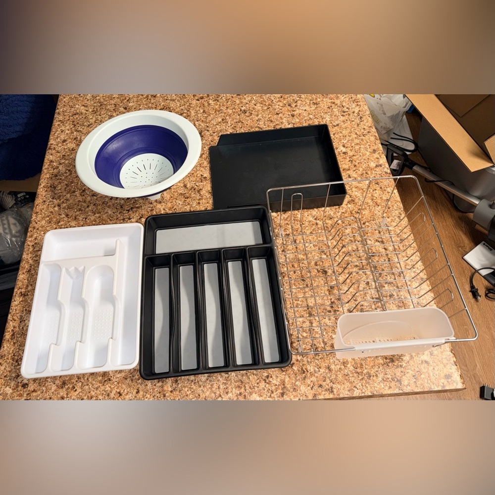Kitchen Organization Bundle Dish Rack Utensil Drawer Trays Sink Colander